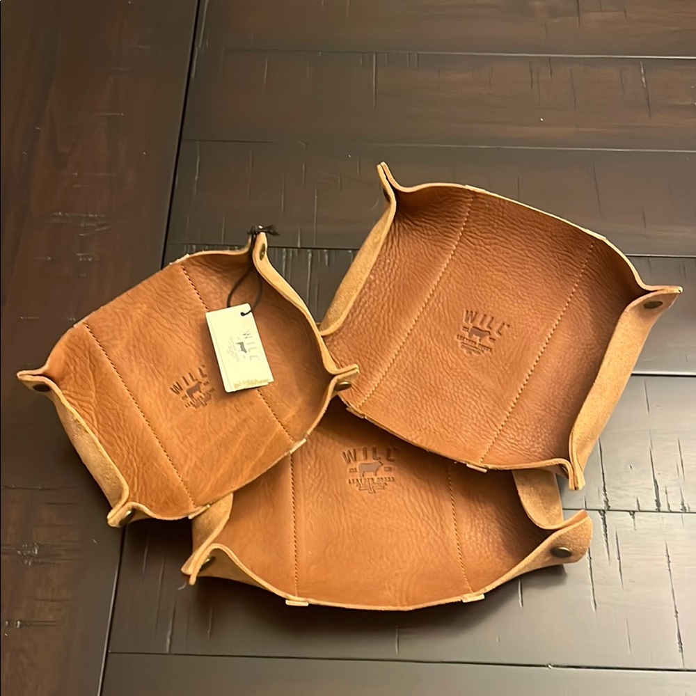 Will Leather Goods 3 Piece Leather Valet Tray Set new Tan